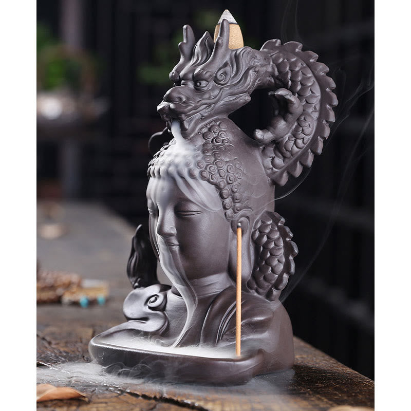 Buddha Stones Smok Budda Pomyślne Chmury Fioletowa Glina Uzdrawiająca Kadzielnica Dekoracja