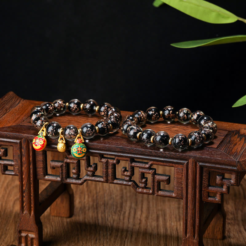 Buddha Stones Złoty Połykający Bestia Rodzina Charm Świecący Fluorescencyjny Liuli Szklany Koralik Bransoletka Sukcesu
