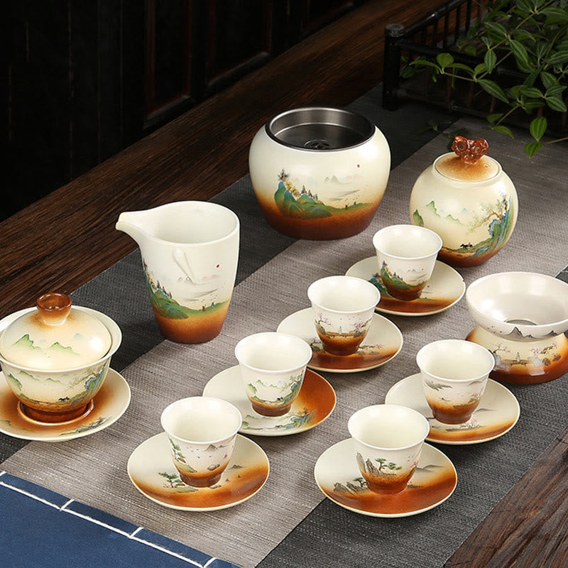 Buddha Stones Górski Krajobraz Wiejski Ceramiczny Gaiwan Sancai Filiżanka Kung Fu Filiżanka I Spodek Z Pokrywką - image 7