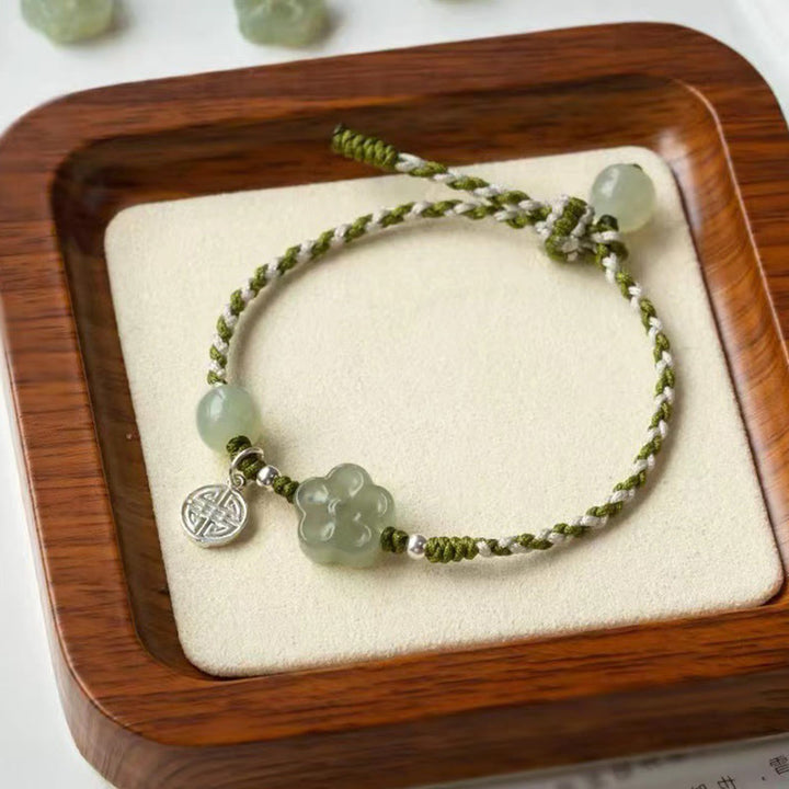 Buddha Stones Ręcznie Robione Plum Blossom Kwiat Jadeit Szczęście Dobrobyt Bransoletka Pleciona