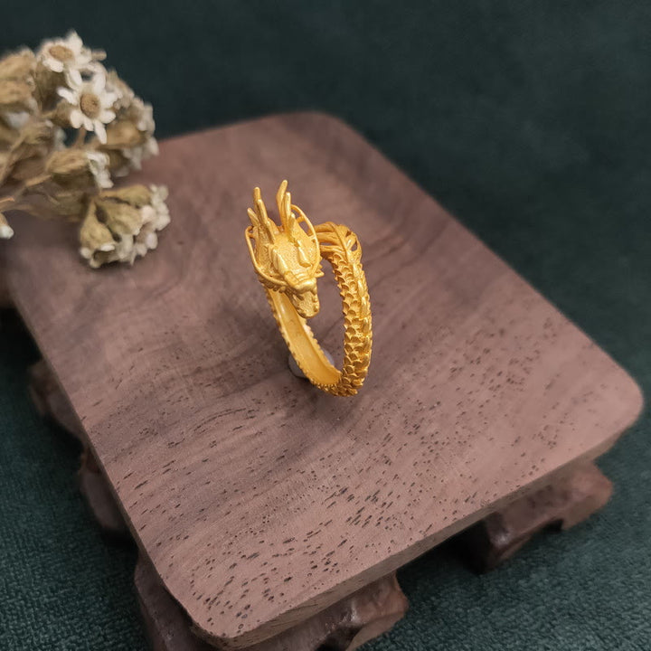 Pierścień siły Buddha Stones Golden Dragon Success