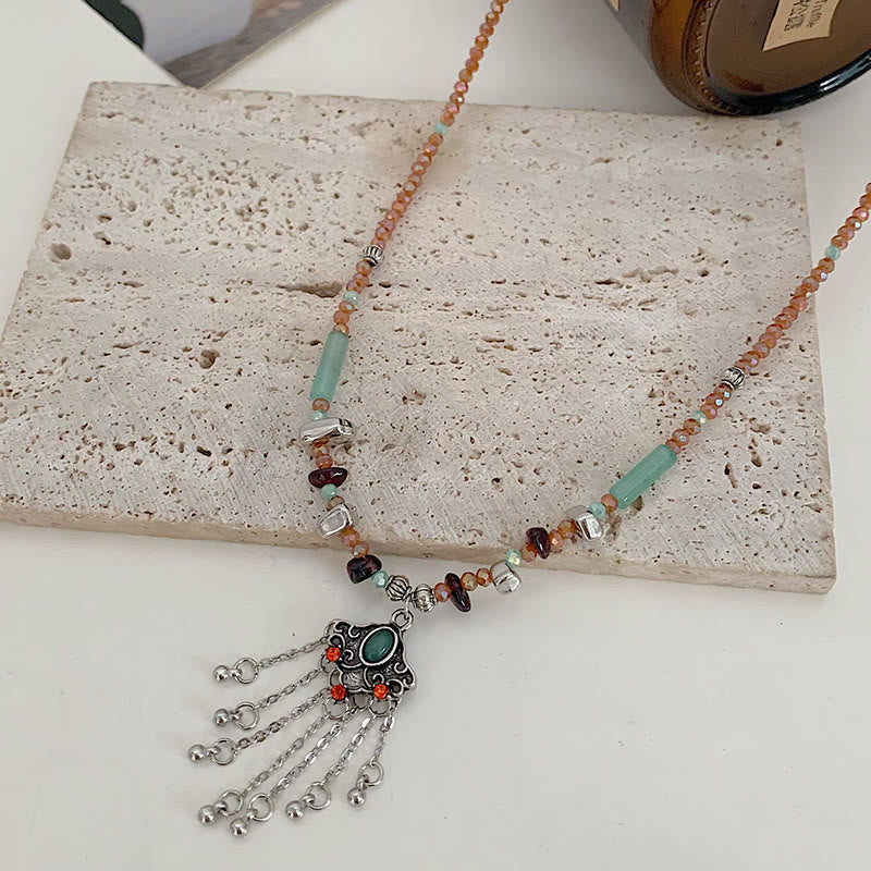 Buddha Stones Tybetański Kryształ Kamień Miedź Szczęście Tassel Naszyjnik Wisiorek