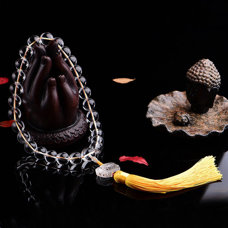 Buddha Stones Naturalny Biały Kryształ Lotosu Nadgarstek Mala Medytacja Frędzle Kieszonkowa Mala Dekoracja Samochodu