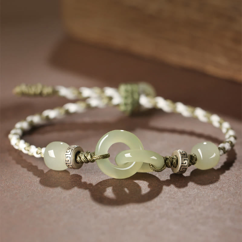 Buddha Stones Naturalny Hetian Jade Peace Buckle Luck Bransoletka pleciona