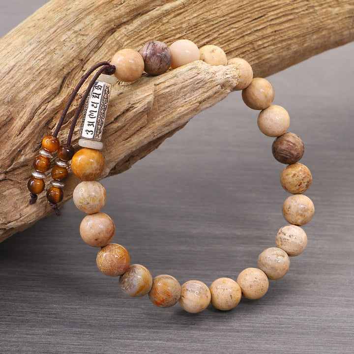 Buddha Stones Zwietrzały Kamień Om Mani Padme Hum Wzmocniona Bransoletka