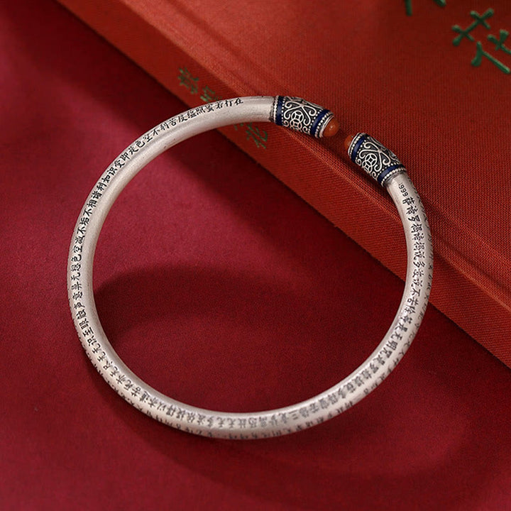 Buddha Stones 999 Srebro Sterlingowe Sutra Serca Grawerowana Czerwona Agatowa Bransoletka Ochronna Bangle