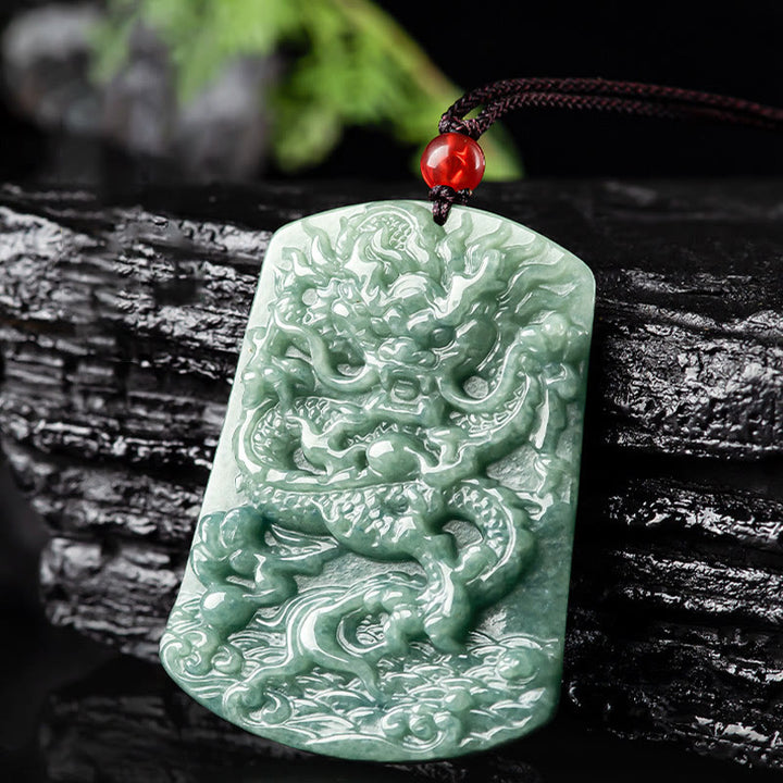 Buddha Stones Naturalny Jadeit Chiński Zodiak Smok Morze Szczęście Naszyjnik Wisiorek - image 7