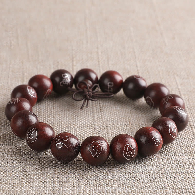 Buddha Stones 925 Srebro Inkrustowane Małymi Liśćmi Czerwonego Sandału Om Mani Padme Hum Charakter Pomyślne Chmury Bransoletka Ochronna
