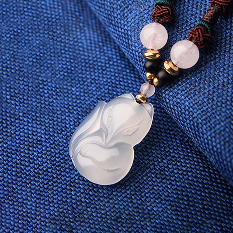 Buddha Stones Chalcedon Lis Różowy Kryształ Koralik Harmonia Naszyjnik Wisiorek