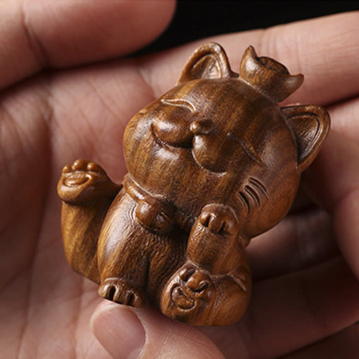 Buddha Stones Miniaturowe Zielone Sztabki Sandałowe Szczęśliwy Kot Rzeźbiony Dekoracja Biurka Pokoju - image 14