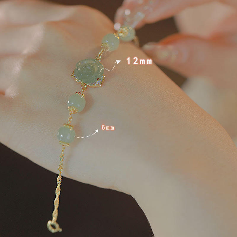 Bransoletka z łańcuszkiem szczęścia z Buddha Stones 14K pozłacana jadeitem Hetian i różą