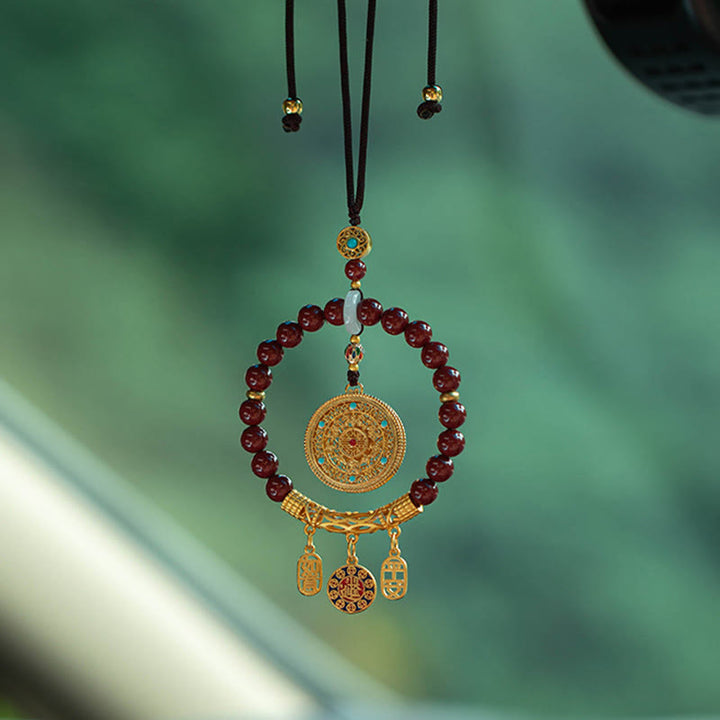 Buddha Stones Naturalne Cynober Życzenie Ruyi Pokój Błogosławieństwo Wisząca Dekoracja Samochodowa