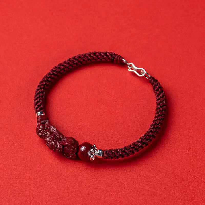 Buddha Stones Ręcznie robione PiXiu Cinnabar Wealth Luck Bransoletka pleciona - image 1