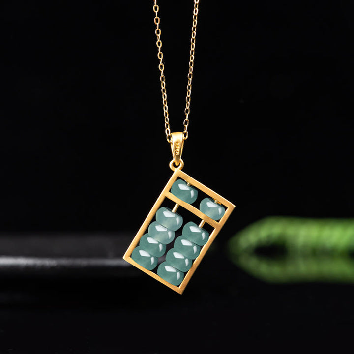 Buddha Stones 925 Srebro Sterling Naturalny Jade Abacus Wzór Naszyjnik Obfitość Wisiorek