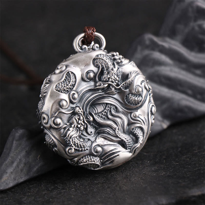 Buddha Stones 999 Srebro Sterling Dziewięć Smoków Bawiących Się Perłą Szczęście Ochrona Naszyjnik Wisiorek