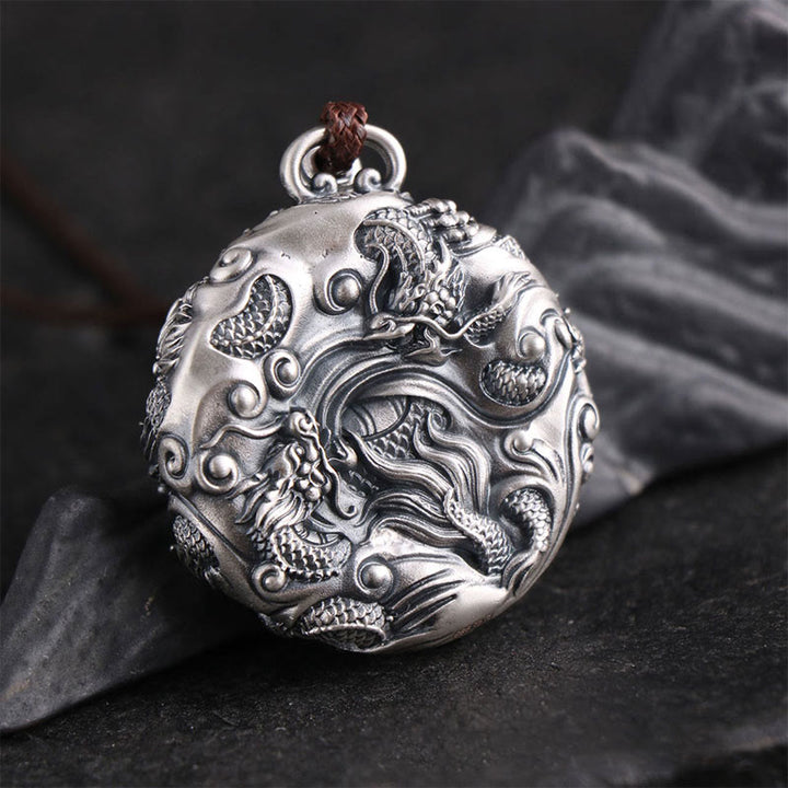 Buddha Stones 999 Srebro Sterling Dziewięć Smoków Bawiących Się Perłą Szczęście Ochrona Naszyjnik Wisiorek