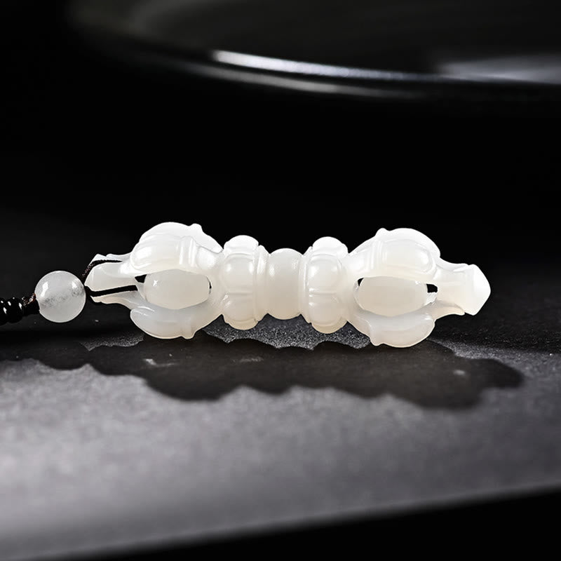 Tybetański naturalny hetian cyjan jadeit biały jadeit Dorje Vajra grawerowany naszyjnik sukcesu wisior - image 13