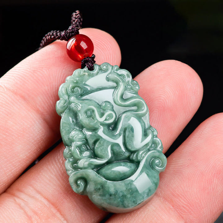 Buddha Stones Naturalny Jadeit 12 Chiński Zodiak Naszyjnik Wisiorek Dobrobytu - image 8