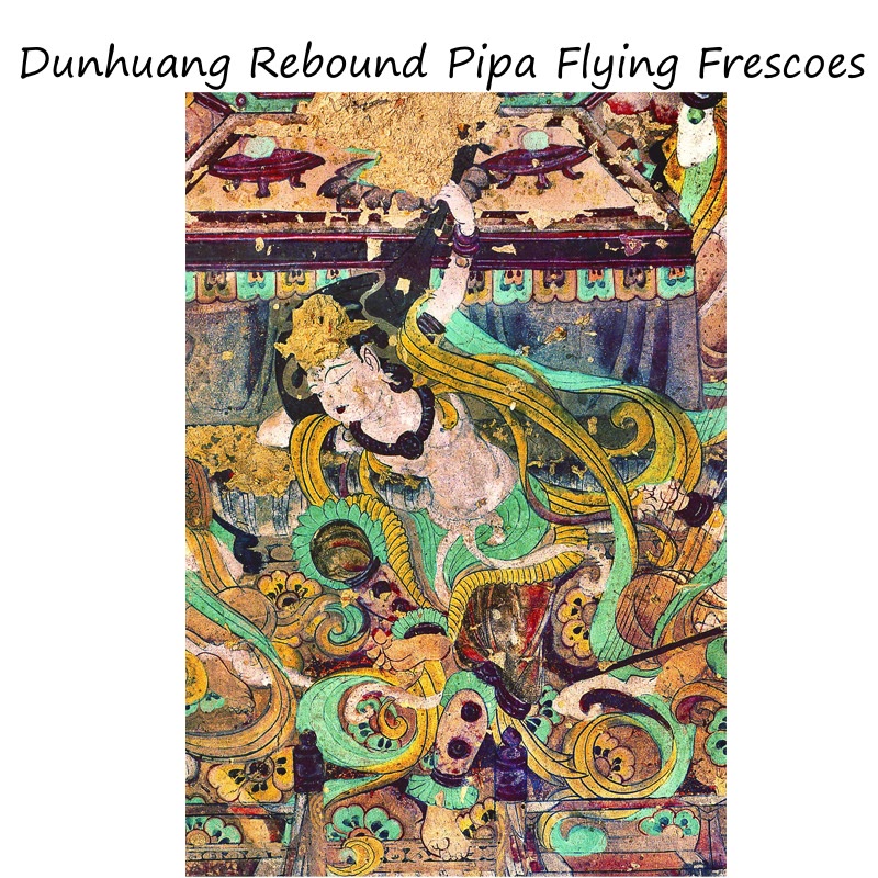 Buddha Stones Dunhuang Rebound Pipa Latające Freski 100% Jedwabny Szalik Morwowy Premium Grade 6A Szal Dunhuang