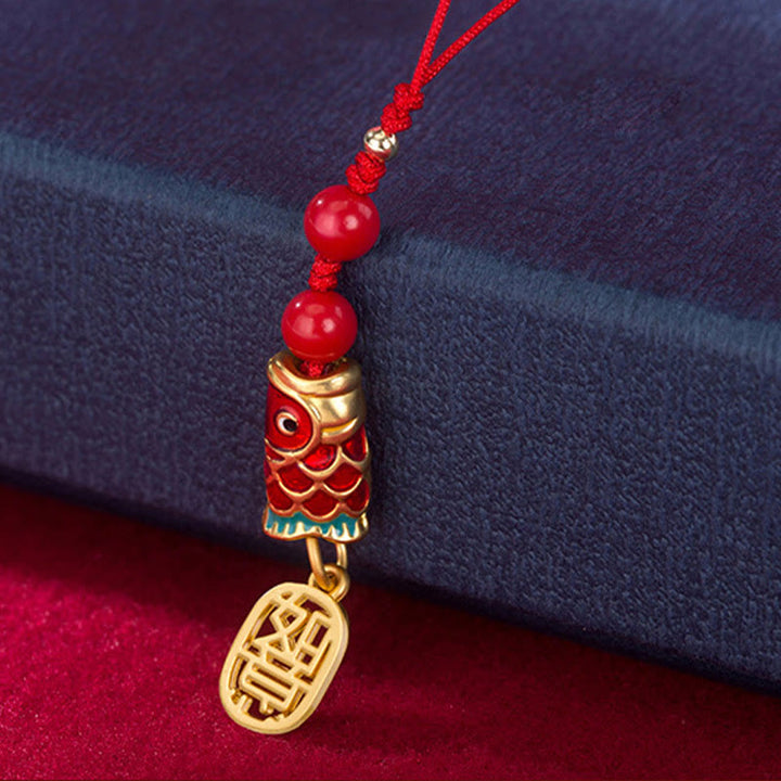 Buddha Stones Koi Ryba Cynober Przyciągający Bogactwo Życzenie Ruyi Urok Szczęścia Telefon Wiszący Dekoracja