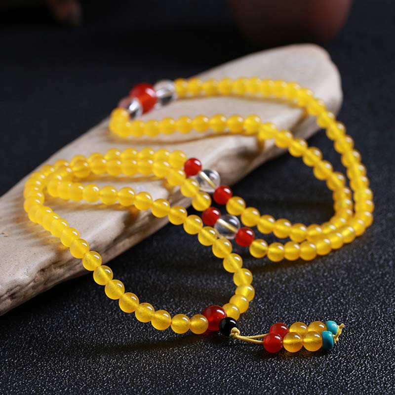 Buddha Stones 108 Mala Beads Bransoletka Harmony Yellow Chalcedon