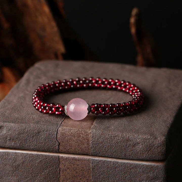 Buddha Stones Naturalny Granat Różowy Kryształ Czerwony Agat Amazonit Koraliki Bransoletka Ochronna