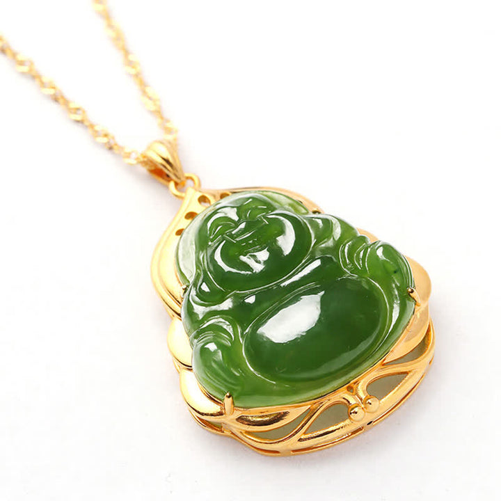 925 Srebro Sterling Naturalny Hetian Cyan Jade Śmiejący się Budda 18K Złoty Naszyjnik Uzdrawiający Łańcuszek Wisiorek - image 10
