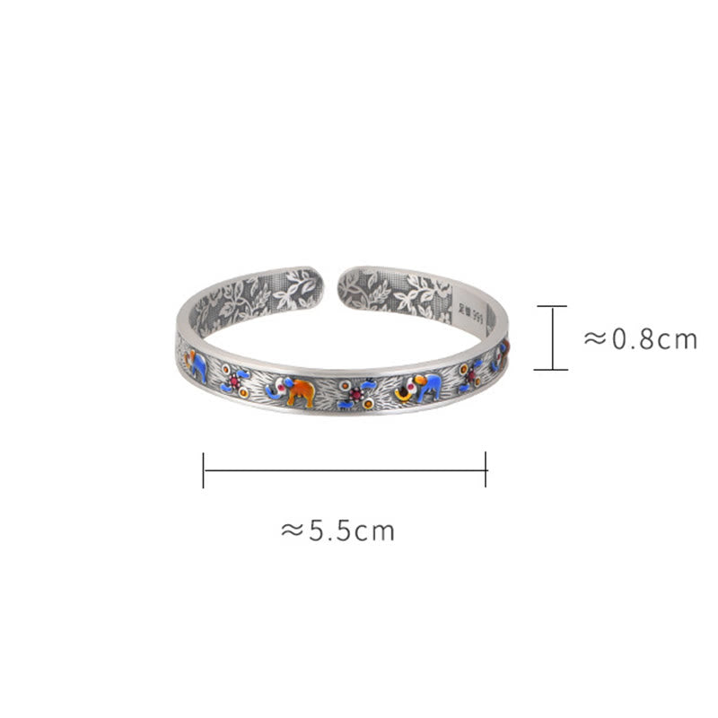 Buddha Stones 999 Srebro Sterlingowe Słoń Siła Mądrość Bransoletka Mankiet Bangle - image 9