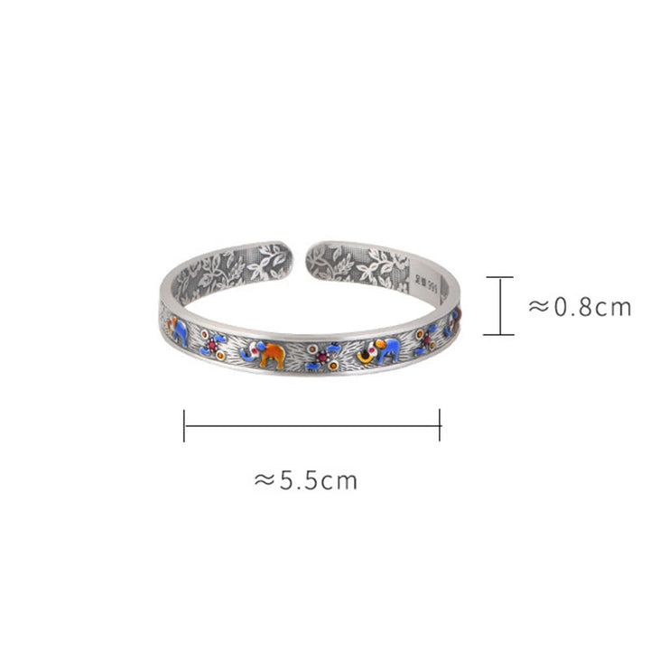 Buddha Stones 999 Srebro Sterlingowe Słoń Siła Mądrość Bransoletka Mankiet Bangle - image 9