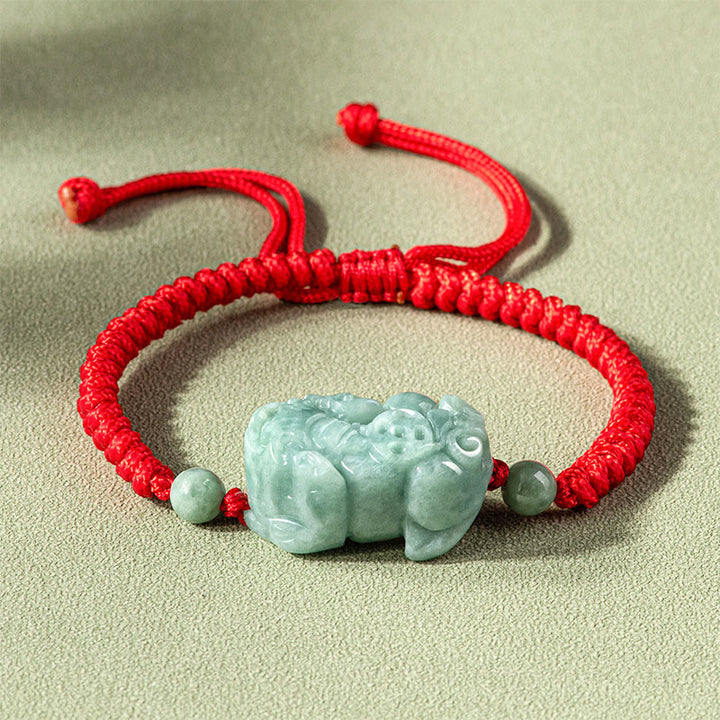 Buddha Stones Ręcznie Robione Naturalne Jade PiXiu Ochrona King Kong Węzeł Bransoletka ze Sznurka