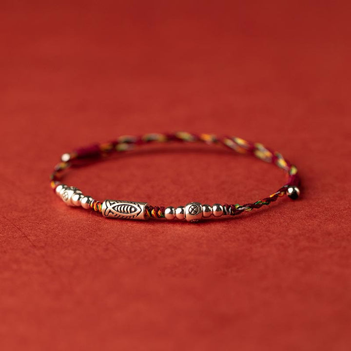 Buddha Stones 925 Srebro Sterlingowe Szczęście Ryba Koi Pleciona Kolorowa Bransoletka Na Kostkę