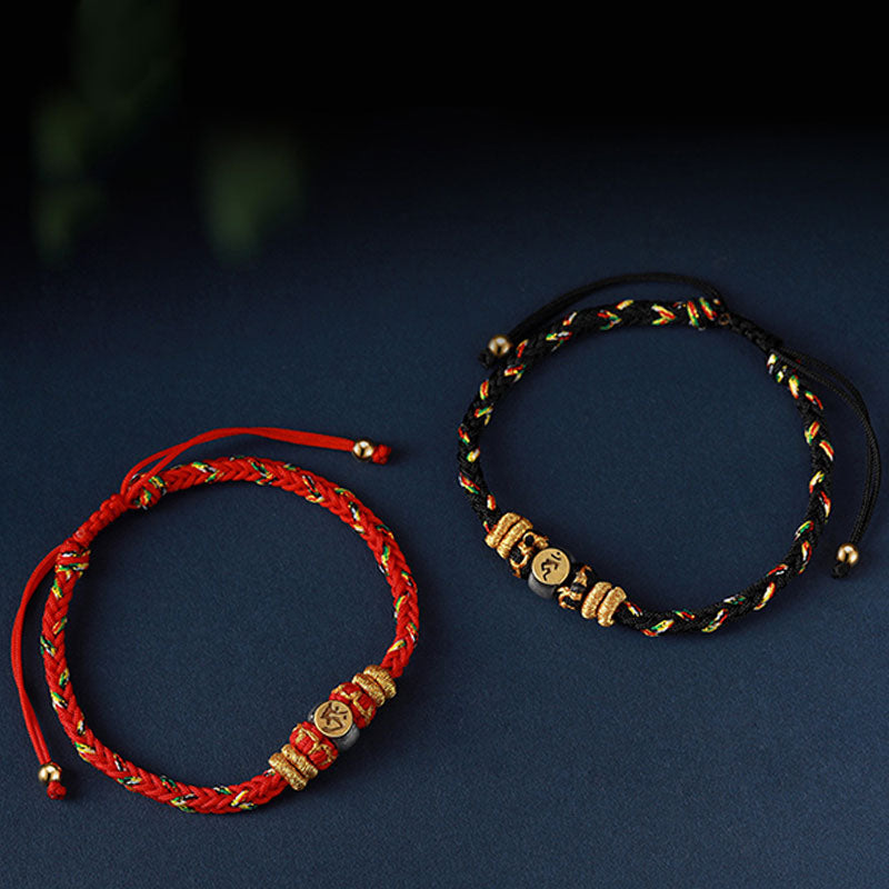 Buddha Stones Chiński Zodiak Natal Budda Srebrny Szczęście Bransoletka Pleciona Sznurkiem