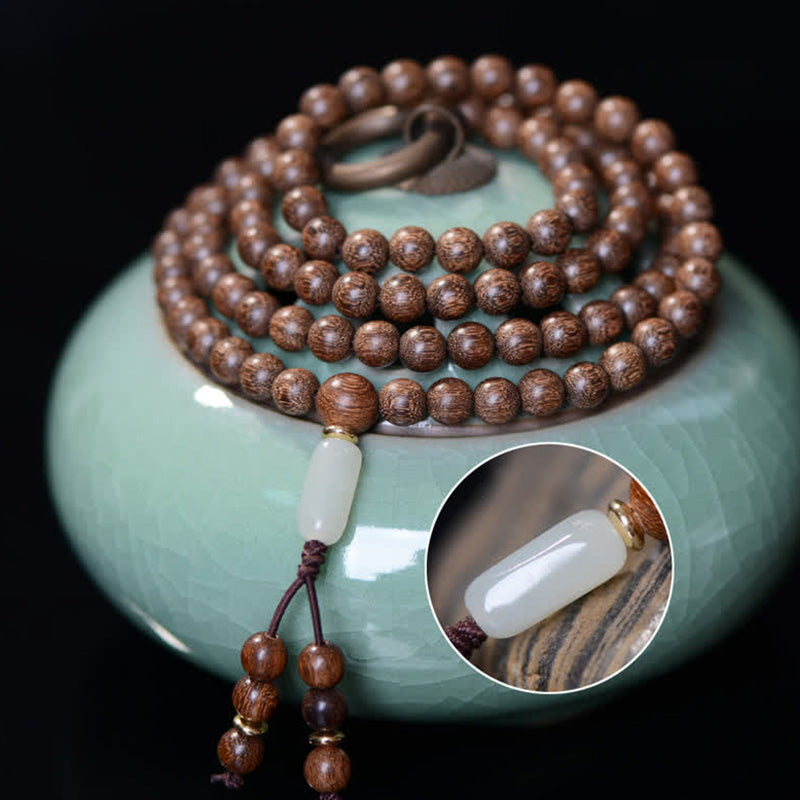 Buddha Stones 108 Mala Koraliki Rosewood Jade Calm Bransoletka