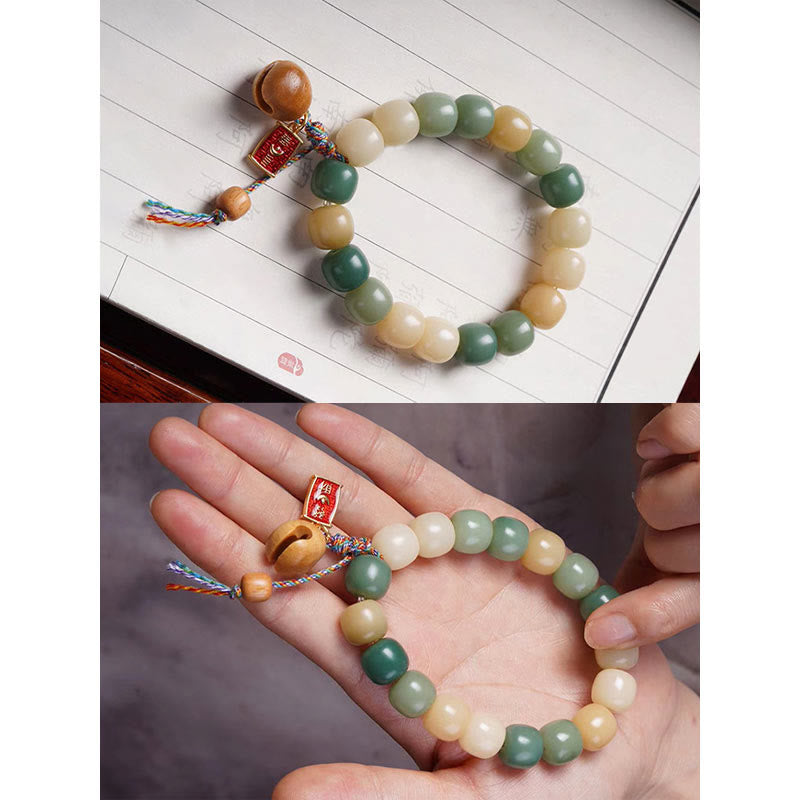 Buddha Stones Naturalny Gradient Bodhi Nasiona Mądrości Drewniana Bransoletka z Bębnem Rybnym