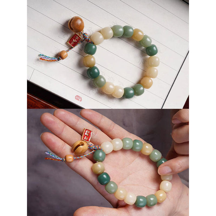 Buddha Stones Naturalny Gradient Bodhi Nasiona Mądrości Drewniana Bransoletka z Bębnem Rybnym