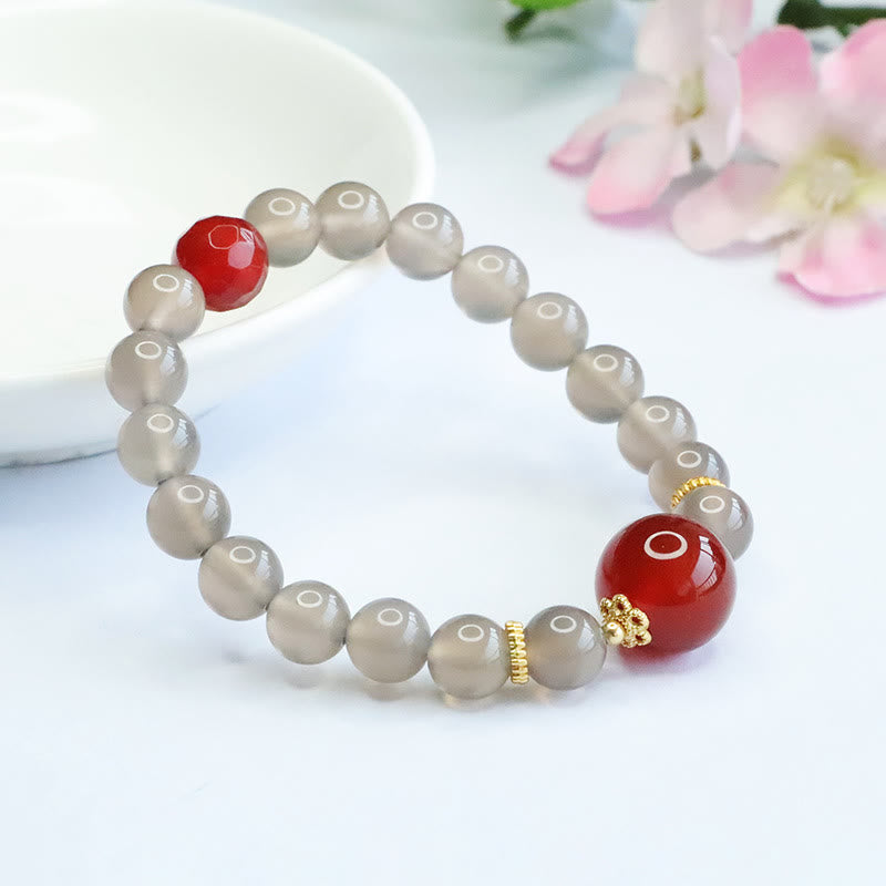Bransoletka z Buddha Stones Naturalny Szary Chalcedon Czerwony Agat Harmonia