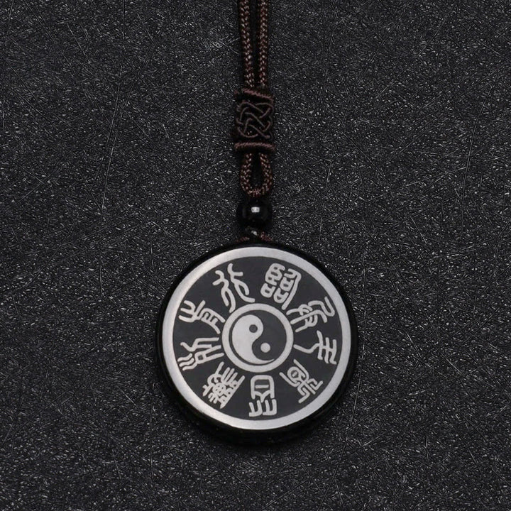 Buddha Stones Czarny Obsydian Taoizm Pięć Świętych Gór Dziewięcioznakowa Mantra Rzeźbiony Oczyszczający Naszyjnik Wisiorek Yin Yang - image 11