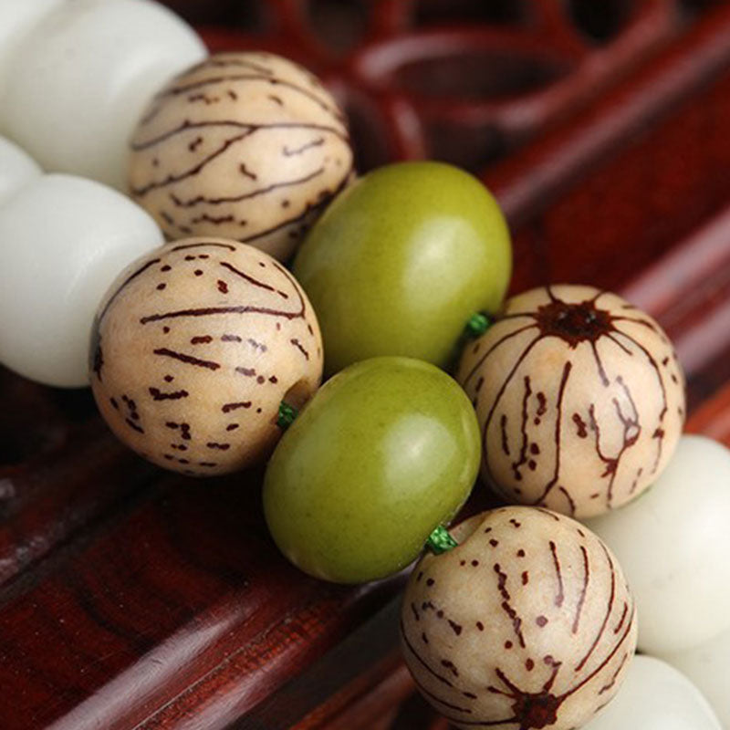 Buddha Stones Biały Jadeit Bodhi Lotus Mala Harmony Naszyjnik Bransoletka
