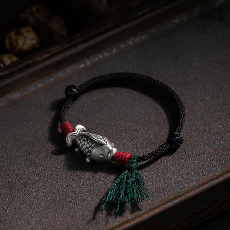Bransoletka pleciona z Buddha Stones 925 ze srebra próby 925 z motywem ryby Koi