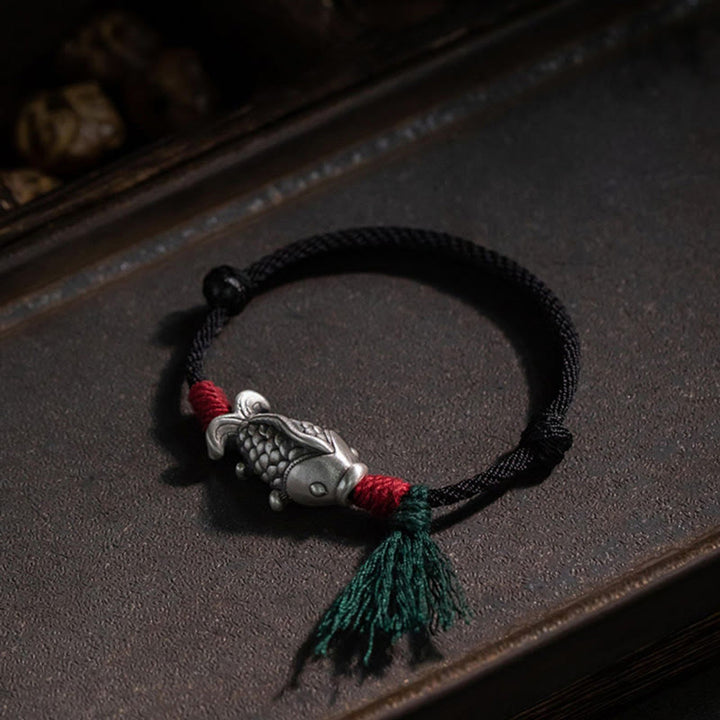 Bransoletka pleciona z Buddha Stones 925 ze srebra próby 925 z motywem ryby Koi
