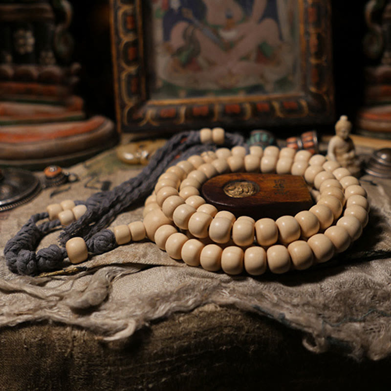 Buddha Stones 108 Mala Koraliki Abelia Biflora Drewno Odpędzające Złe Duchy Mala Nadgarstek