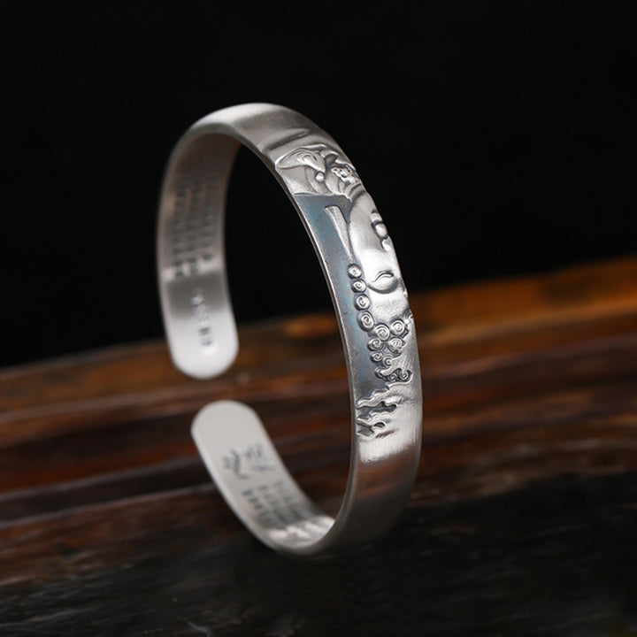 Buddha Stones 999 Srebro Sterling Głowa Buddy Serce Sutra Bransoletka Spokój