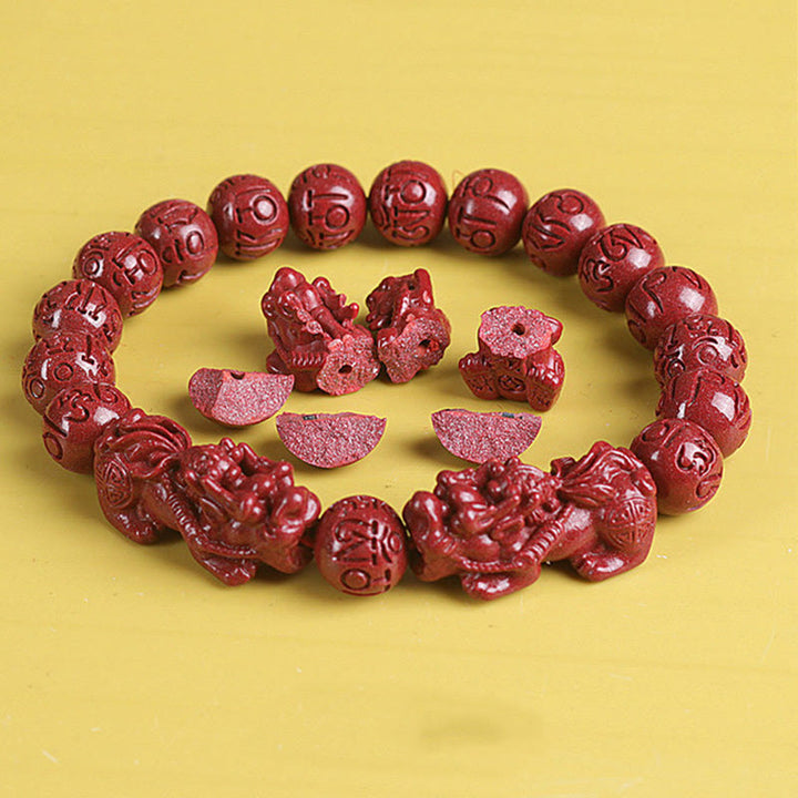 Buddha Stones Naturalne Podwójne PiXiu Cinnabar Om Mani Padme Hum Bogactwo Szczęście Koralikowa Bransoletka