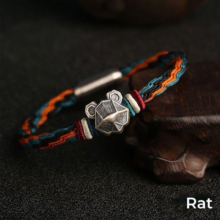 Buddha Stones Ręcznie robione 999 Srebro Sterling Rok Smoka Chiński Zodiaku Ochrona Kolorowa Reinkarnacja Węzeł Liny Bransoletka