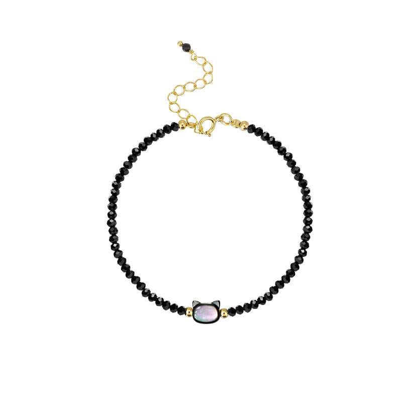 Buddha Stones 14K pozłacane Czarny Spinel Biały Kryształ Słodki Kot Tridacna Kamień Uzdrawiająca Bransoletka - image 10