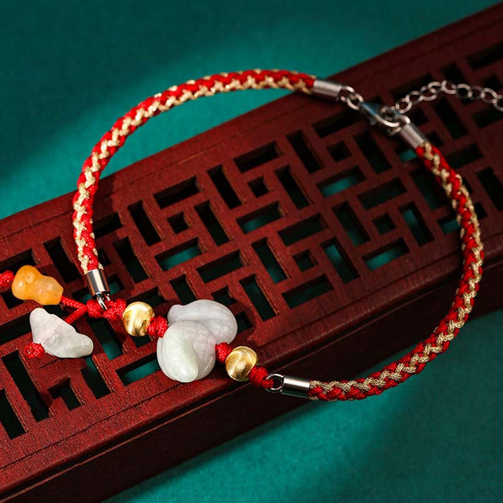 Buddha Stones Chiński Zodiak Jadeit Dobrobyt Czerwona Bransoletka Sznurkowa Anklet - Wąż (rozmiar bransoletki/bransoletki na kostkę 19,5+4 cm) - image 9