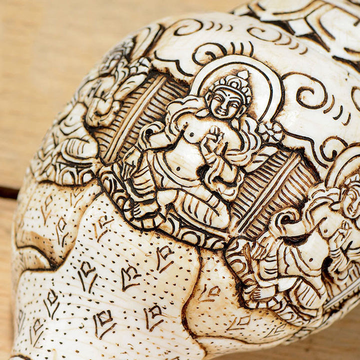 Tybetańska, ręcznie grawerowana dekoracja buddy Shankha Awalokiteśwary z muszli - image 23