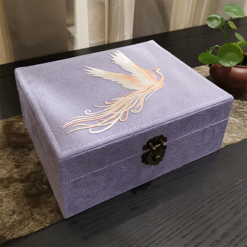 Pudełko na biżuterię Buddha Stones Fioletowy Feniks Organizator Dwuwarstwowe Pudełko do przechowywania biżuterii Flanelowe pudełko