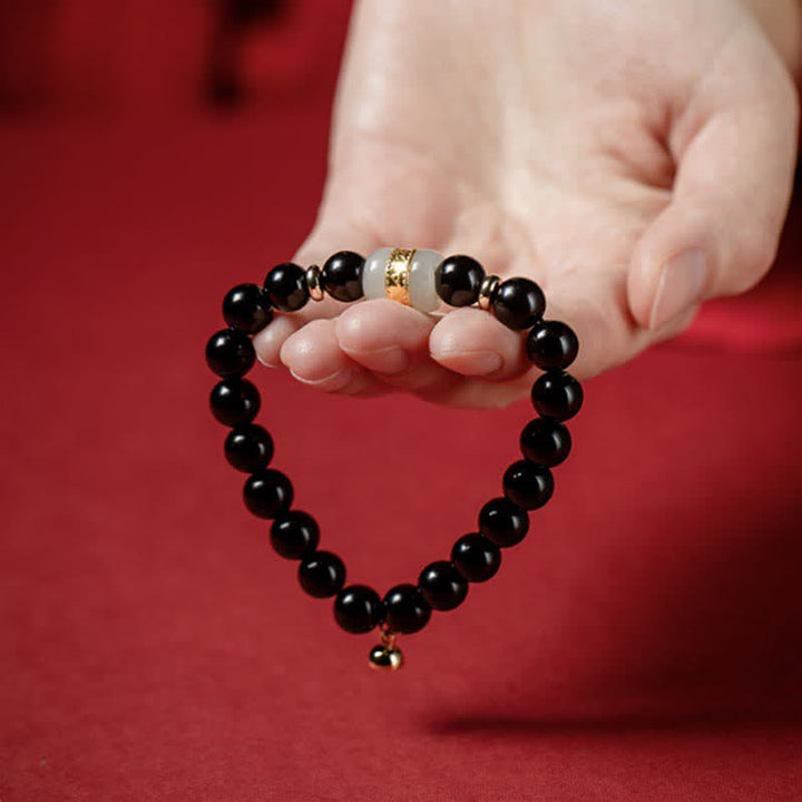 Buddha Stones Czarny Obsydian Jade Om Mani Padme Hum Siła Para Magnetyczna Bransoletka