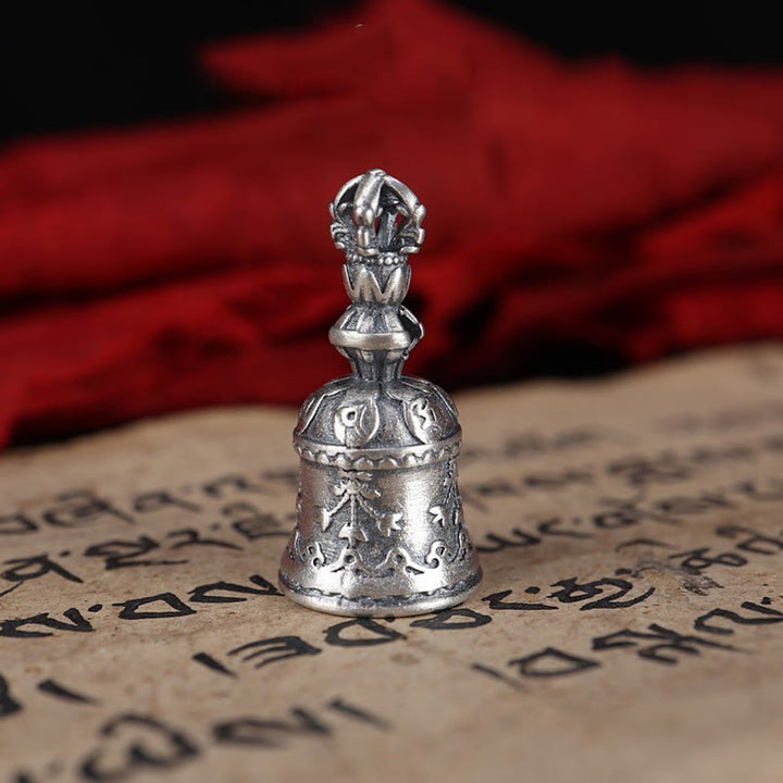 Buddha Stones Tybet 925 Srebro Sterlingowe Om Mani Padme Hum Dorje Dzwon Wadżra Grawerowany Oświecenie Wisiorek Dekoracja Wisząca